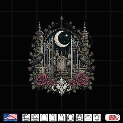 Design Gothic Cemetery Gate Raven Rose Design Dark Academia Moon Shirt