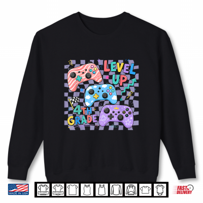 Sweatshirt Retro Checkered Level Up 4th Grade Gamer Back to School Cute Shirt
