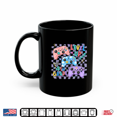 Mug Retro Checkered Level Up 4th Grade Gamer Back to School Cute Shirt