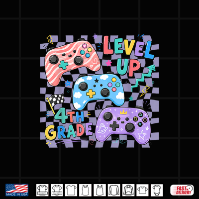 Design Retro Checkered Level Up 4th Grade Gamer Back to School Cute Shirt