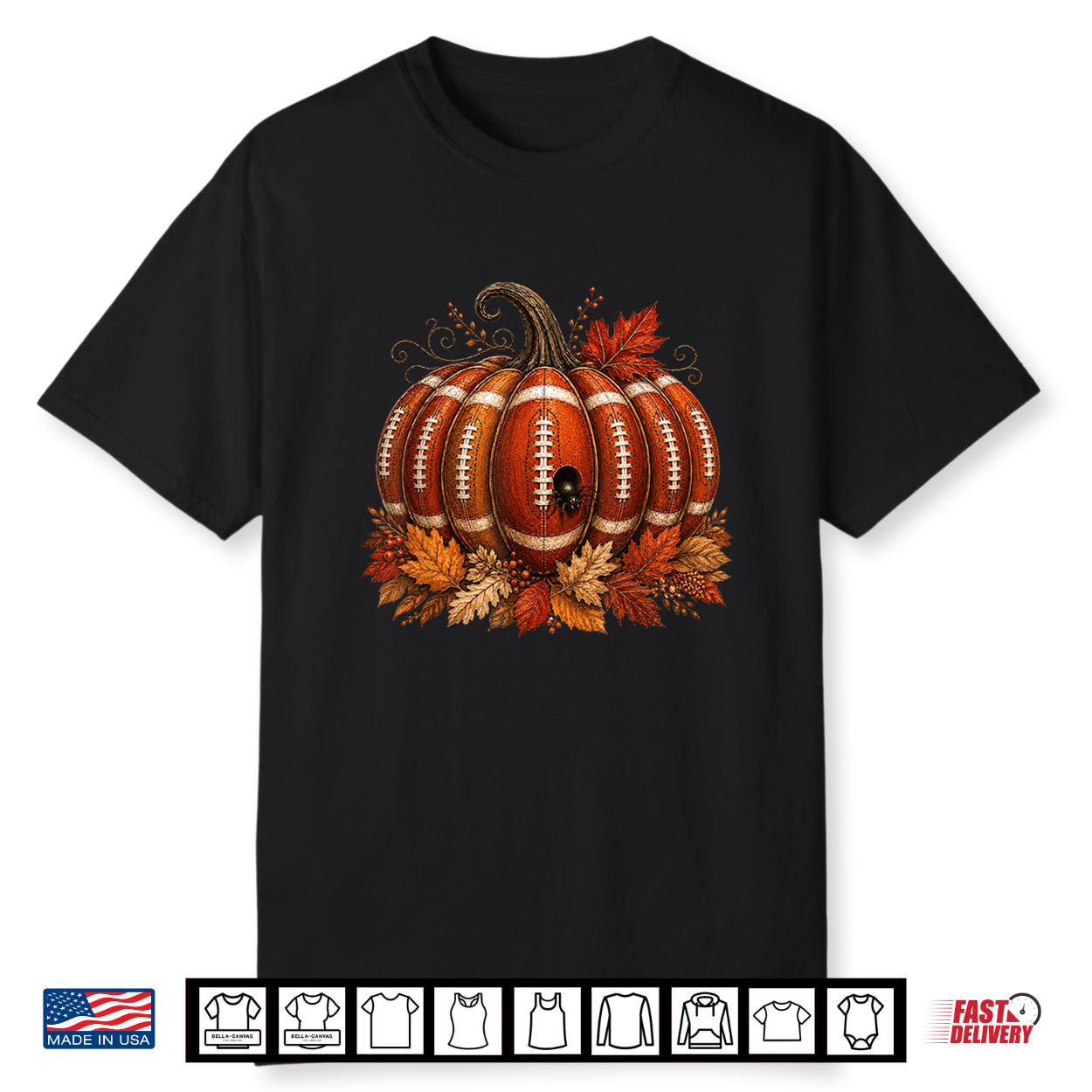 Fall Football Pumpkin Spider Leaves Men Women Kid Shirt Fall Football Pumpkin Spider Leaves Men Women Kid Shirt