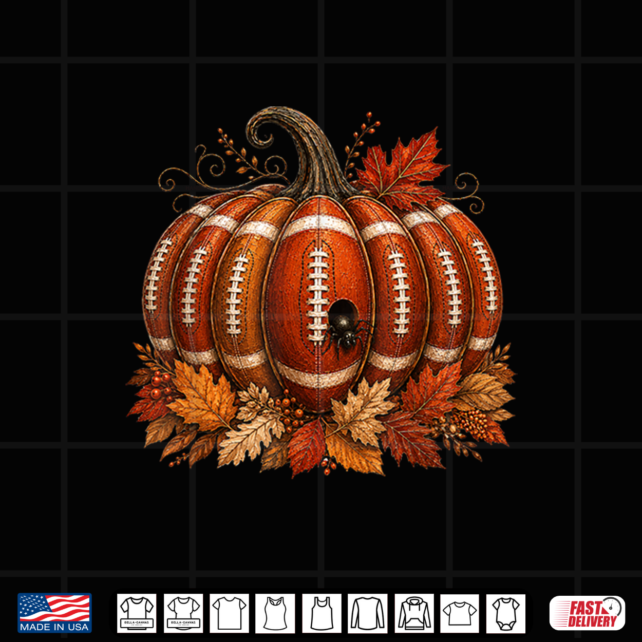 Fall Football Pumpkin Spider Leaves Men Women Kid Shirt Fall Football Pumpkin Spider Leaves Men Women Kid Shirt