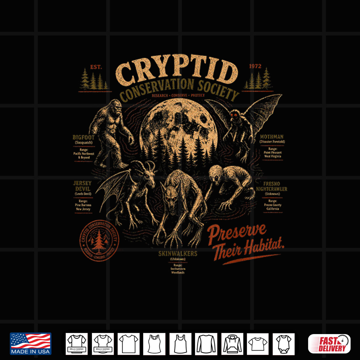 Cryptid Conservation Society Bigfoot Mothman Spooky Nature Shirt Cryptid Conservation Society Bigfoot Mothman Spooky Nature Shirt