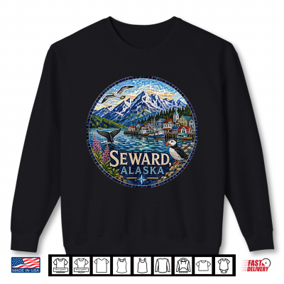 Sweatshirt Seward AK Alaska USA Glaciers Whales Puffins Halibut Shirt