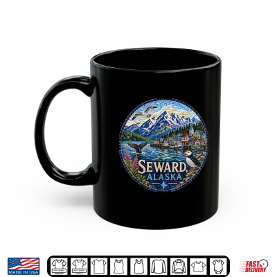 Mug Seward AK Alaska USA Glaciers Whales Puffins Halibut Shirt