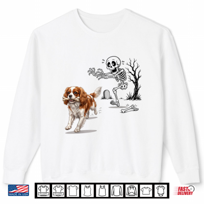 Sweatshirt Halloween Cavalier King Charles and Skeleton Animal Meme Shirt