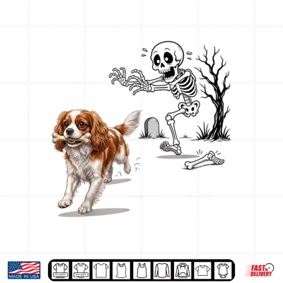 Design Halloween Cavalier King Charles and Skeleton Animal Meme Shirt
