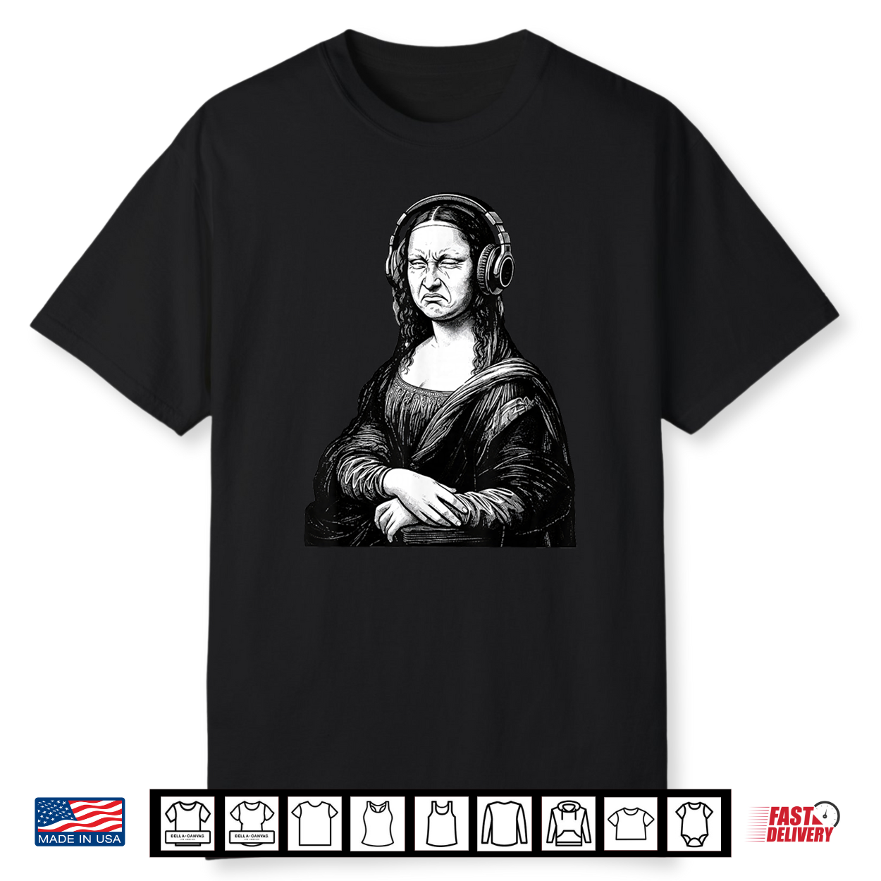 Mona Lisa Bass Face Retro Edm Headphones Musician Shirt Mona Lisa Bass Face Retro Edm Headphones Musician Shirt