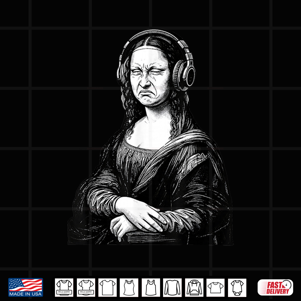 Mona Lisa Bass Face Retro Edm Headphones Musician Shirt Mona Lisa Bass Face Retro Edm Headphones Musician Shirt