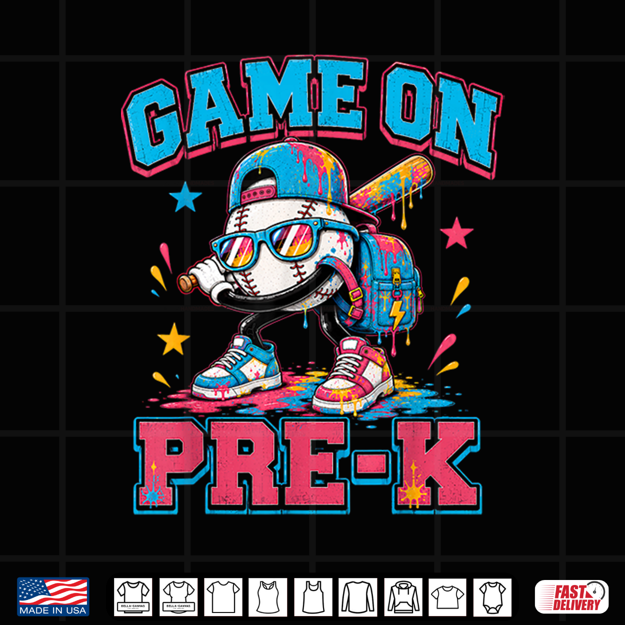 Game On Pre K Back To School Baseball Drip Preschool Boys Shirt Game On Pre K Back To School Baseball Drip Preschool Boys Shirt
