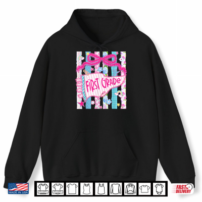 Hoodie Preppy Pennant Flag First Grade Teacher Girl Back to School Shirt