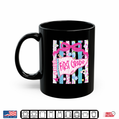 Mug Preppy Pennant Flag First Grade Teacher Girl Back to School Shirt