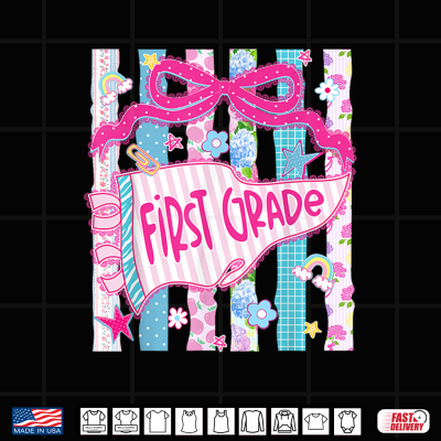 Design Preppy Pennant Flag First Grade Teacher Girl Back to School Shirt