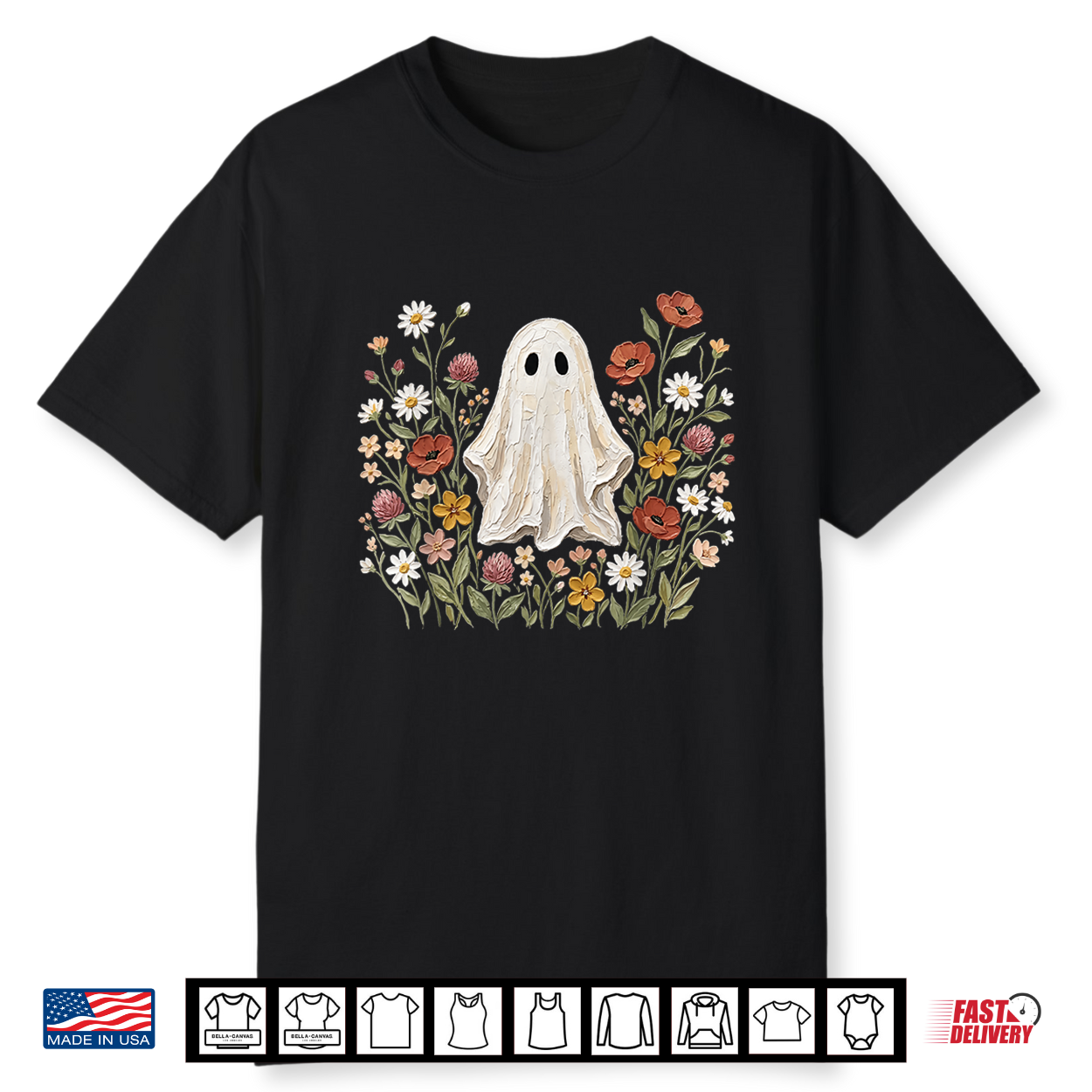 Cute Ghost Wildflower Cottagecore Halloween Botanical Ghost Shirt