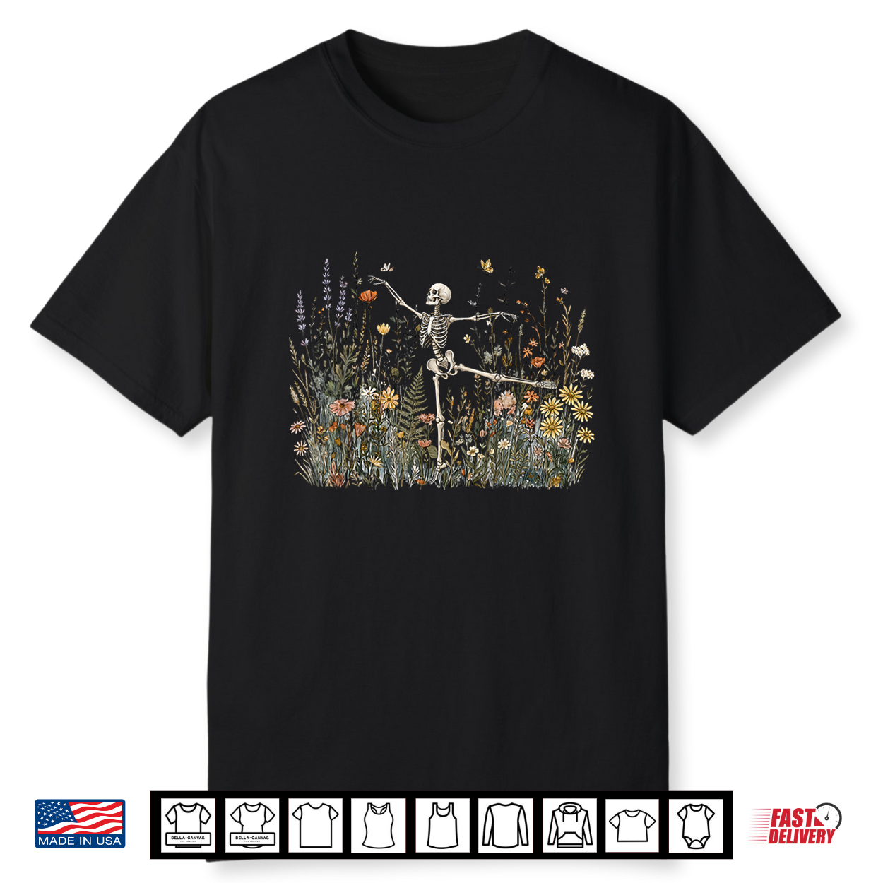 Cottagecore Skeleton Dancing Arabesque Wildflower Botanical Shirt Cottagecore Skeleton Dancing Arabesque Wildflower Botanical Shirt