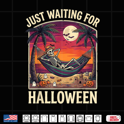 Design Just Waiting for Halloween Skeleton Beach Shirt