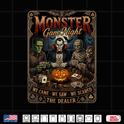 Monster Game Night Funny Halloween Card Player Graphic Shirt 4 Design Monster Game Night Funny Halloween Card Player Graphic Shirt