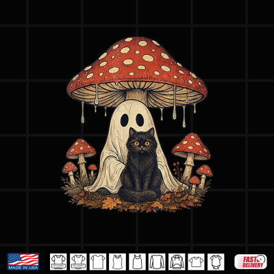 Mushroom Ghost Cottagecore Halloween Ghost And Black Cat Shirt 4 Design Mushroom Ghost Cottagecore Halloween Ghost and Black Cat Shirt