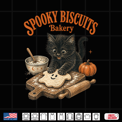 Spooky Biscuits Bakery Club Funny Black Cat Baking Ghost Shirt 4 Design Spooky Biscuits Bakery Club Funny Black Cat Baking Ghost Shirt