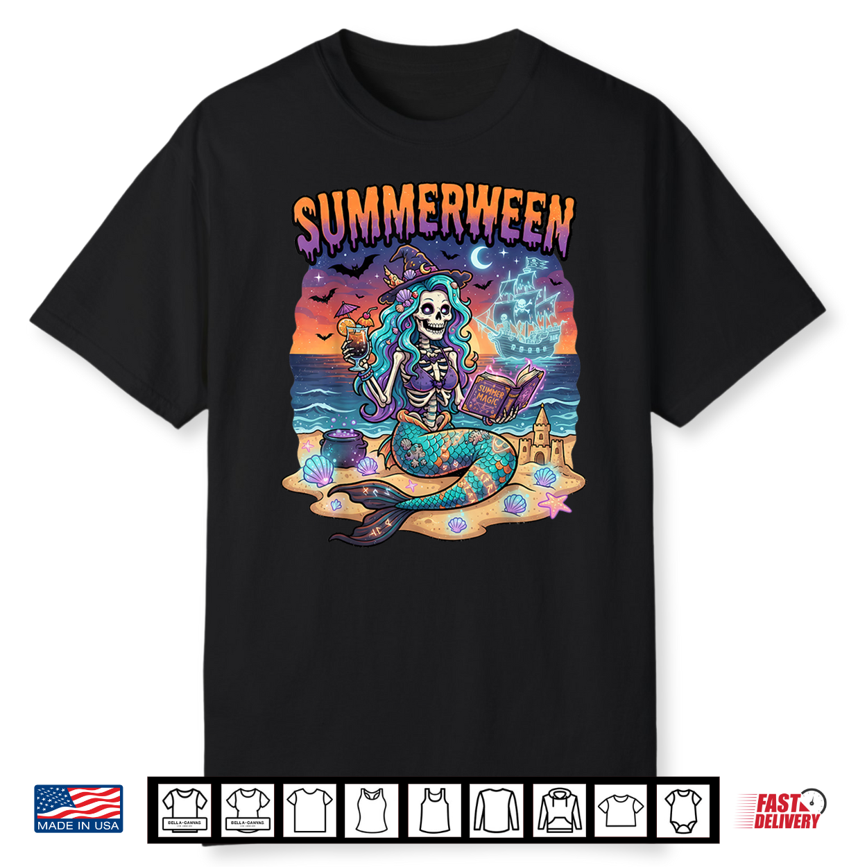 Summerween Mermaid Skeleton Beach Halloween Flamingo Lovers Shirt Summerween Mermaid Skeleton Beach Halloween Flamingo Lovers Shirt