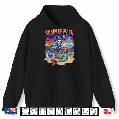 Summerween Mermaid Skeleton Beach Halloween Flamingo Lovers Shirt 1 Hoodie Summerween Mermaid Skeleton Beach Halloween Flamingo Lovers Shirt