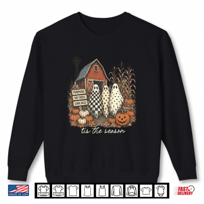 Sweatshirt Spooky Halloween Ghost Pumpkin Patch Barn Autumn Fall Vibes Shirt