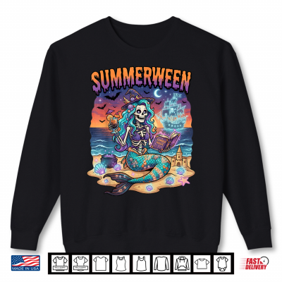 Summerween Mermaid Skeleton Beach Halloween Flamingo Lovers Shirt 2 Sweatshirt Summerween Mermaid Skeleton Beach Halloween Flamingo Lovers Shirt