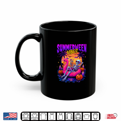Mug Summerween Vibes Skeleton Floating in Flamingo Beach Summer Shirt