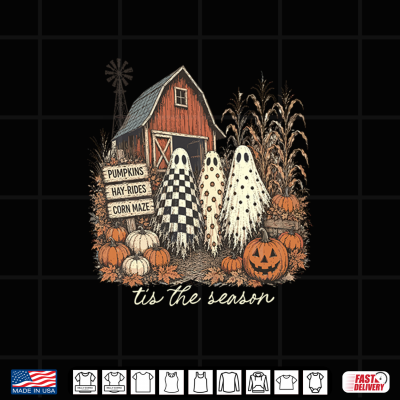 Design Spooky Halloween Ghost Pumpkin Patch Barn Autumn Fall Vibes Shirt
