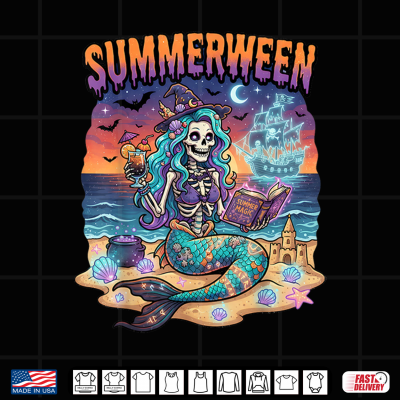 Summerween Mermaid Skeleton Beach Halloween Flamingo Lovers Shirt 4 Design Summerween Mermaid Skeleton Beach Halloween Flamingo Lovers Shirt