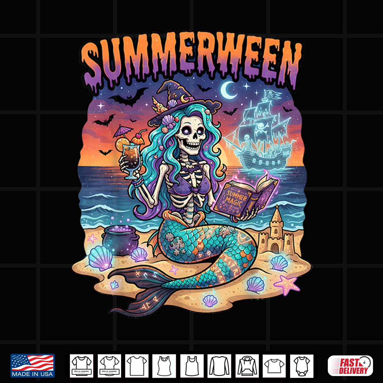 Summerween Mermaid Skeleton Beach Halloween Flamingo Lovers Shirt Summerween Mermaid Skeleton Beach Halloween Flamingo Lovers Shirt
