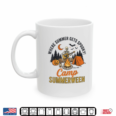 Mug Summerween Where Summer Gets Spooky Camping Skeleton Camper Shirt
