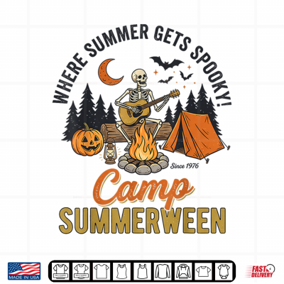 Design Summerween Where Summer Gets Spooky Camping Skeleton Camper Shirt