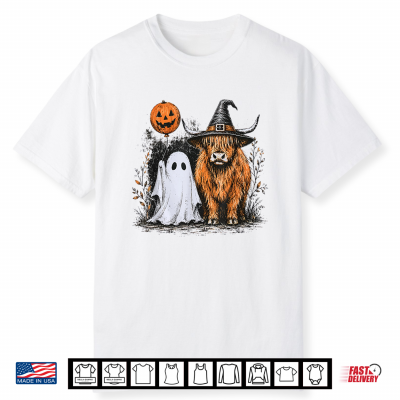 Cute Fall Highland Cow Spooky Ghost Autumn Pumpkin Halloween Shirt