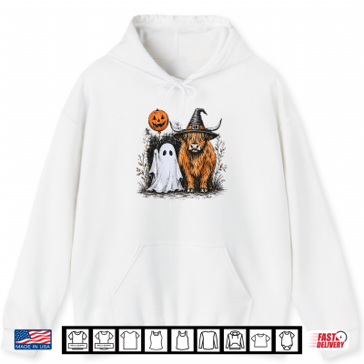 Hoodie Cute Fall Highland Cow Spooky Ghost Autumn Pumpkin Halloween Shirt