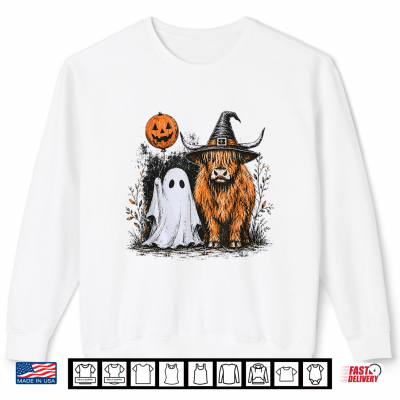 Sweatshirt Cute Fall Highland Cow Spooky Ghost Autumn Pumpkin Halloween Shirt