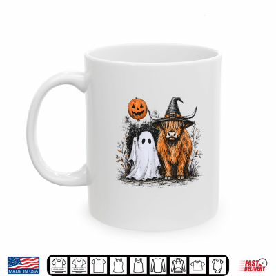 Mug Cute Fall Highland Cow Spooky Ghost Autumn Pumpkin Halloween Shirt