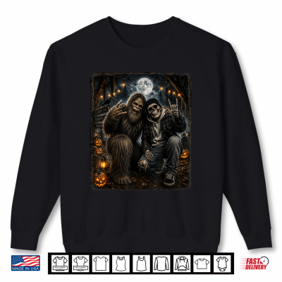Sweatshirt Funny Bigfoot Skeleton Halloween Rock Pumpkin Sasquatch Moon Shirt