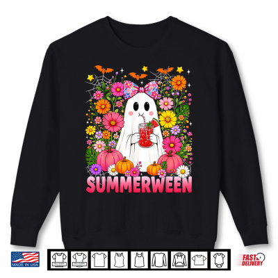 Sweatshirt Funny Summerween Ghost Coquette Halloween Summer Floral Kids Shirt