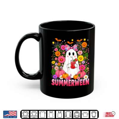 Mug Funny Summerween Ghost Coquette Halloween Summer Floral Kids Shirt
