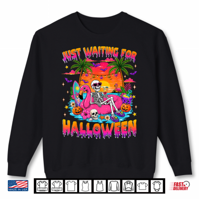 Sweatshirt Just Waiting for Halloween Skeleton Summerween Floral Kids Shirt