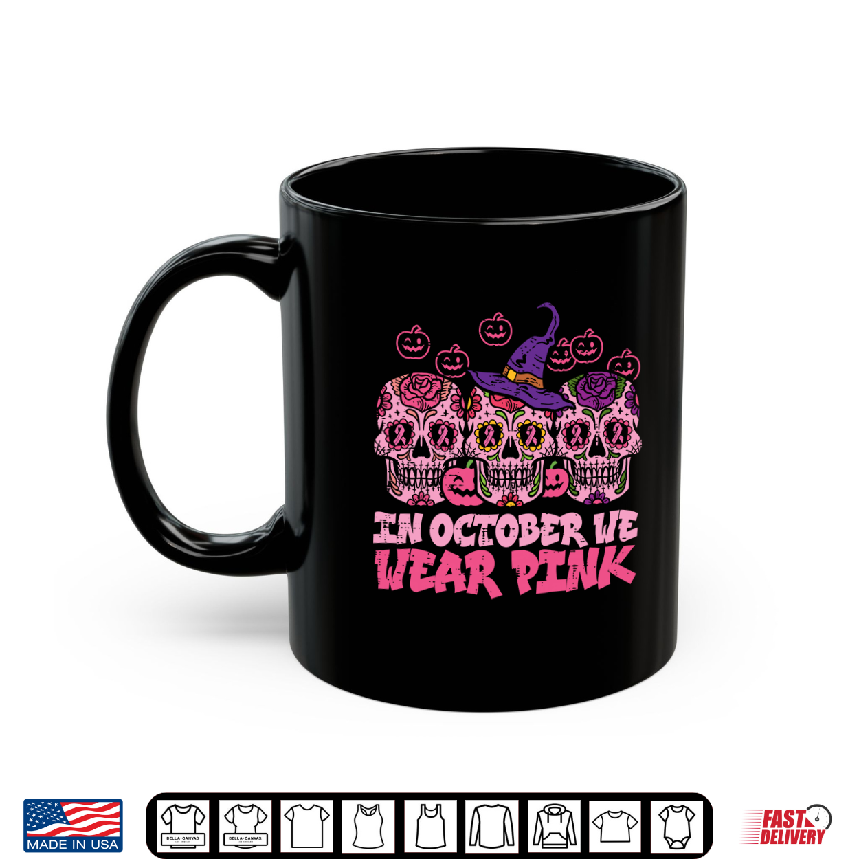 In October We Wear Pink Sugar Skull Halloween Breast Cancer Performance Shirt In October We Wear Pink Sugar Skull Halloween Breast Cancer Performance Shirt
