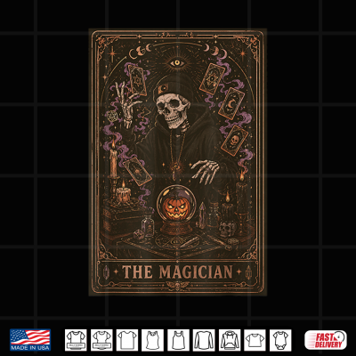 Design Halloween Tarot Card Magician Skeleton Pumpkin Vintage Men Shirt