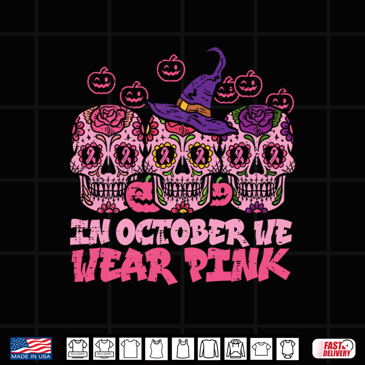 In October We Wear Pink Sugar Skull Halloween Breast Cancer Performance Shirt In October We Wear Pink Sugar Skull Halloween Breast Cancer Performance Shirt