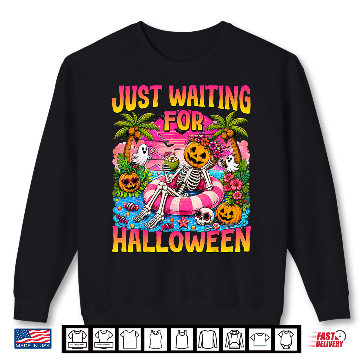 Just Waiting For Halloween Summerween Beach Spooky Ghost Shirt Just Waiting For Halloween Summerween Beach Spooky Ghost Shirt