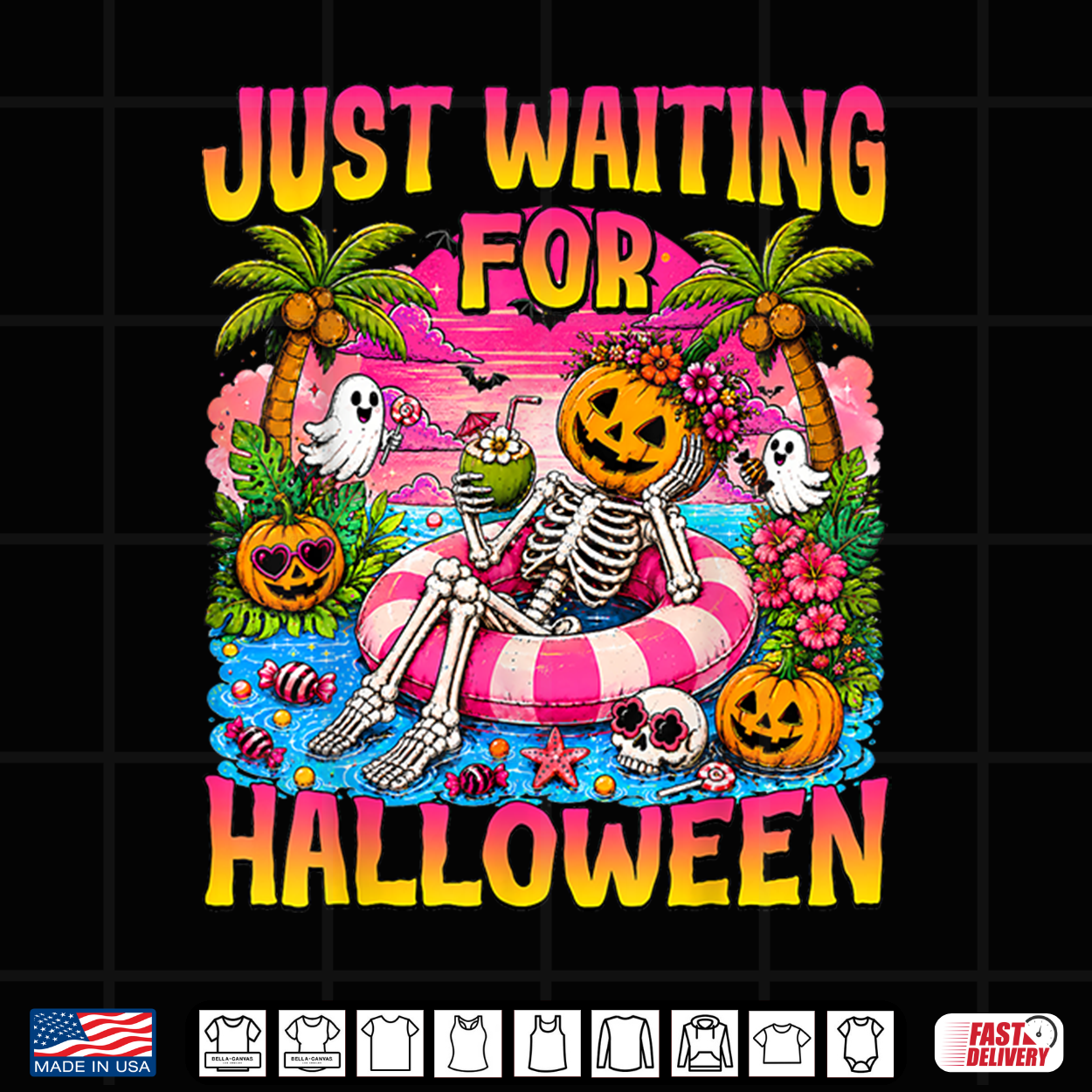 Just Waiting For Halloween Summerween Beach Spooky Ghost Shirt Just Waiting For Halloween Summerween Beach Spooky Ghost Shirt
