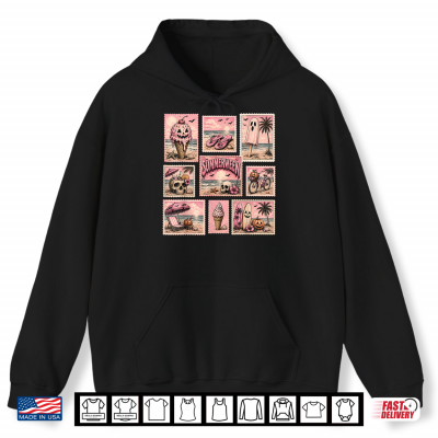 Hoodie Retro Funny Boojee Ghost Summerween Stamps Beach Graphic Shirt