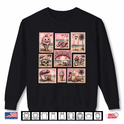 Sweatshirt Retro Funny Boojee Ghost Summerween Stamps Beach Graphic Shirt