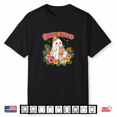 Summerween Floral Ghost Tropical Spooky Summer Halloween Shirt