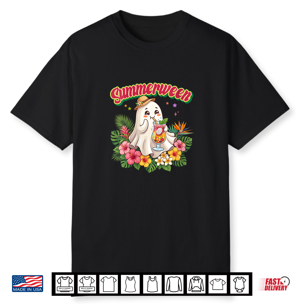 Summerween Floral Ghost Tropical Spooky Summer Halloween Shirt Summerween Floral Ghost Tropical Spooky Summer Halloween Shirt